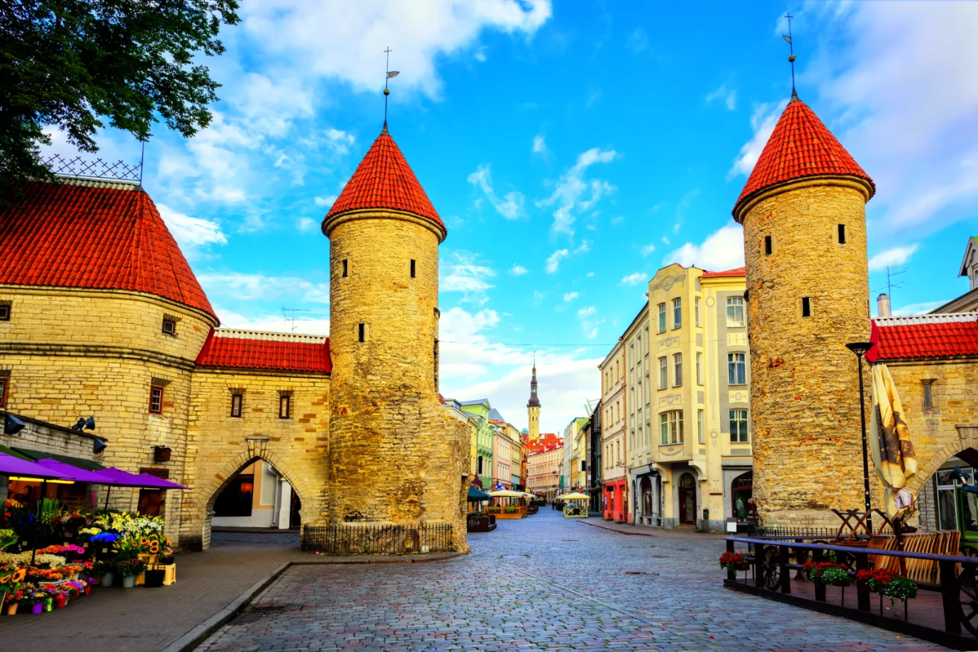 twin towers of viru gate in the old town of tallinn estonia
