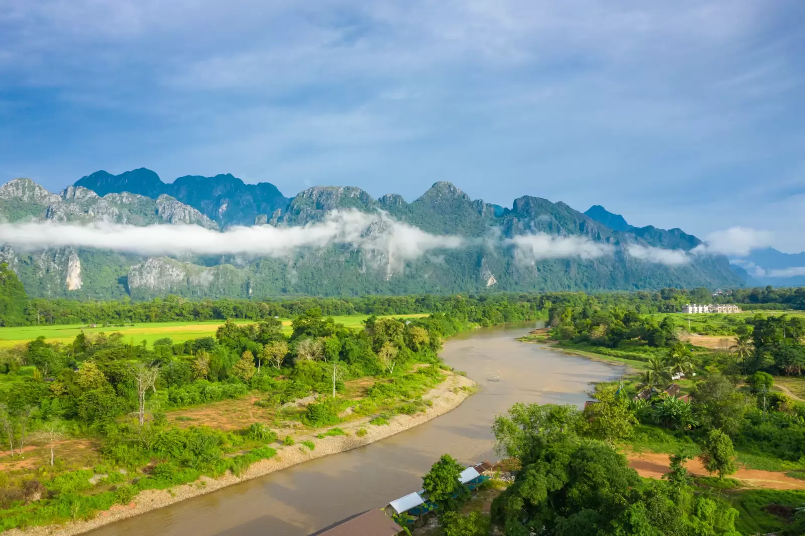 vang vieng laos southeast asia photo made by drone from above