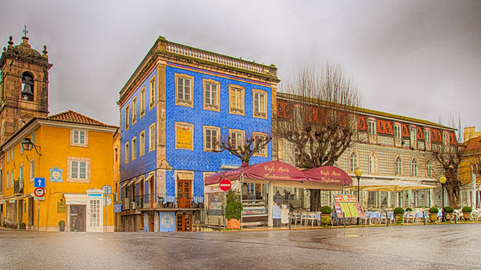 vintage photos of historic center of sintra in a foggy day it is a town
