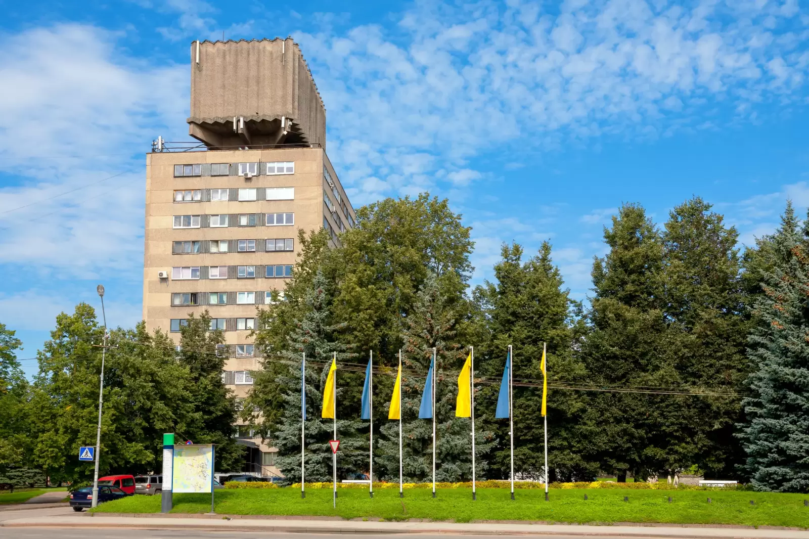 water tower combined with panel apartment house highest building in the city of narva