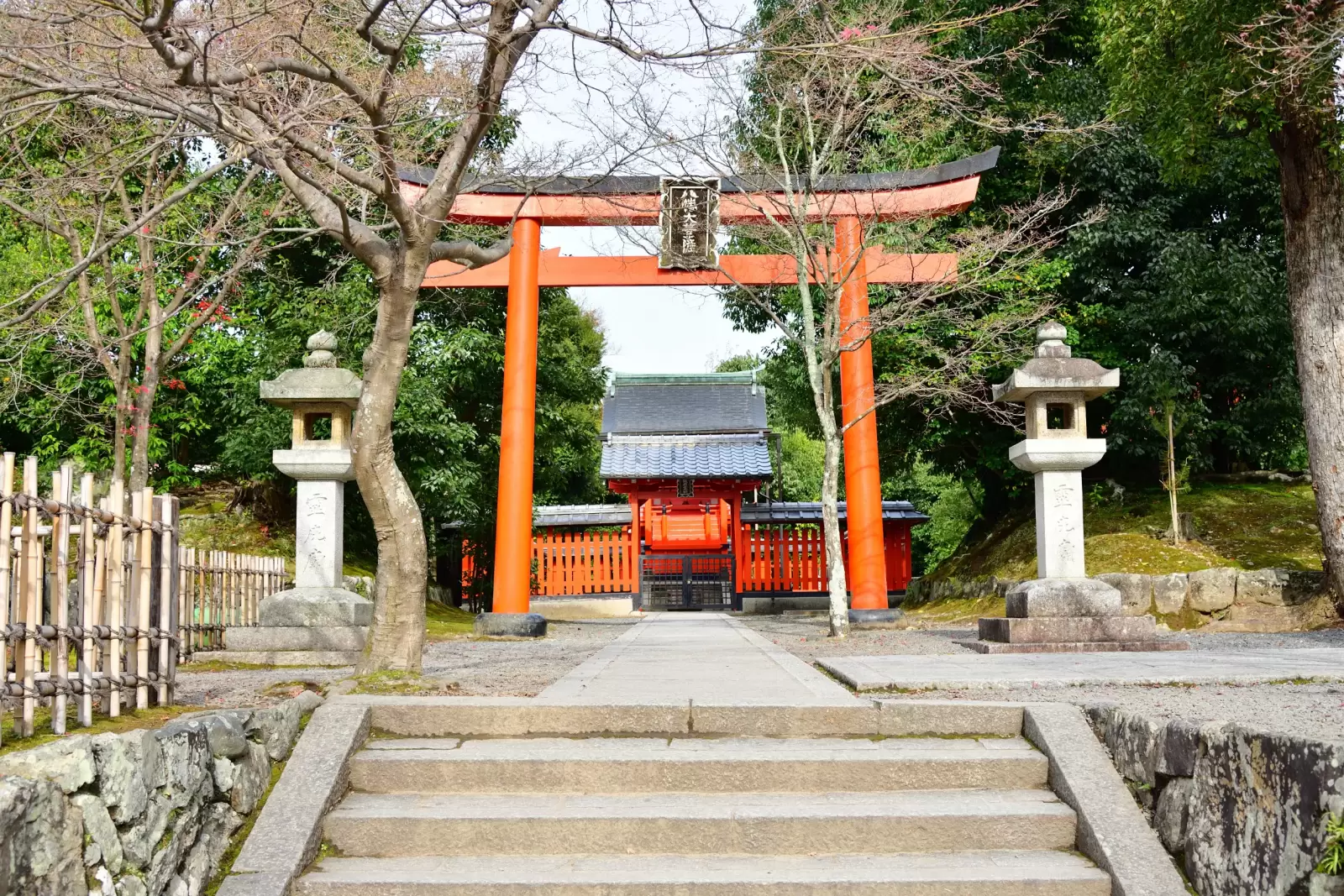 wooden gate in tenryuji heritage temple at kyoto japan