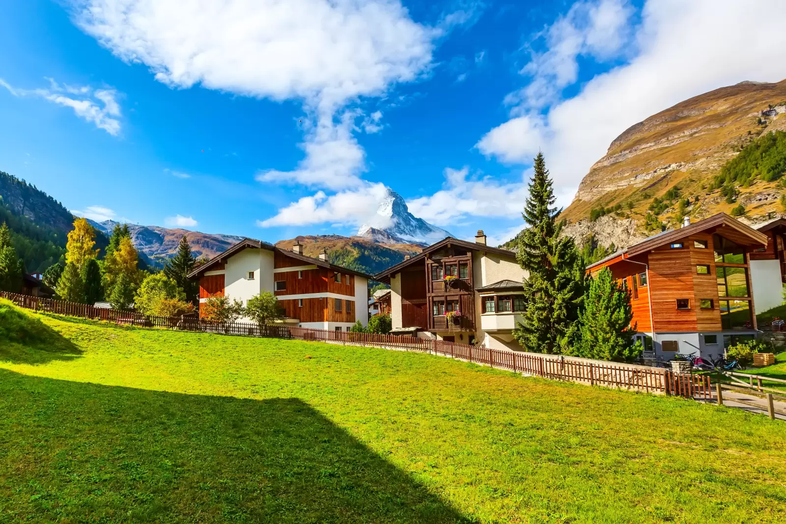 zermatt alpine houses panorama switzerland